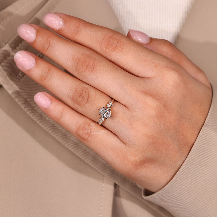 Handmade oval cut diamond ring vintage cluster.