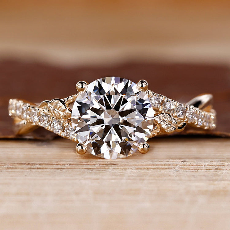 Twisted Pave Engagement Ring with round cut lab grown diamond.