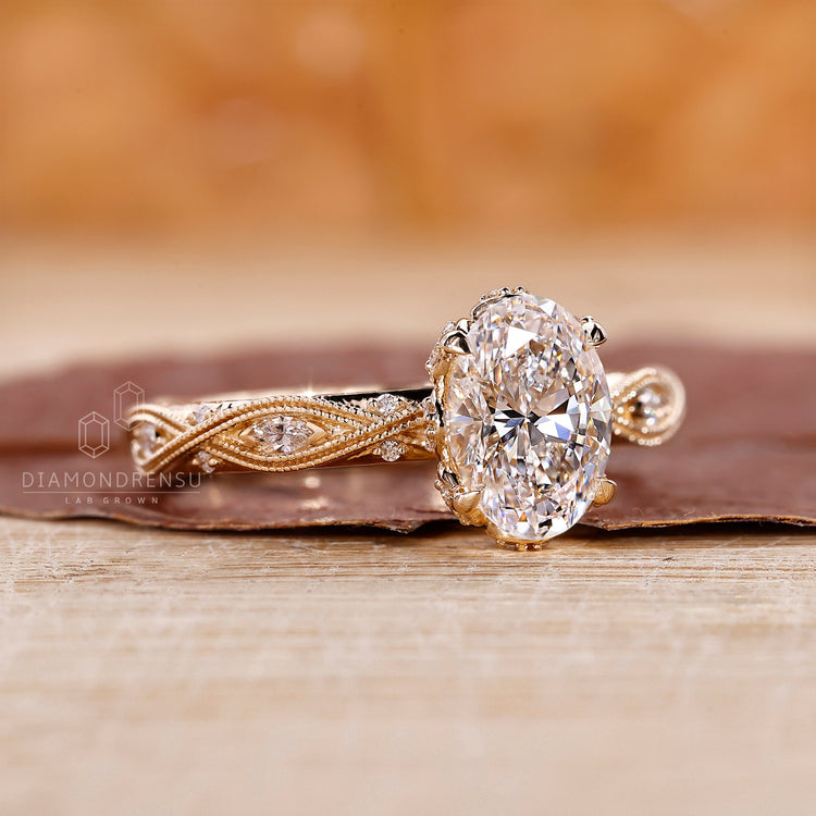 Art deco ring suits oval shaped engagement ring.