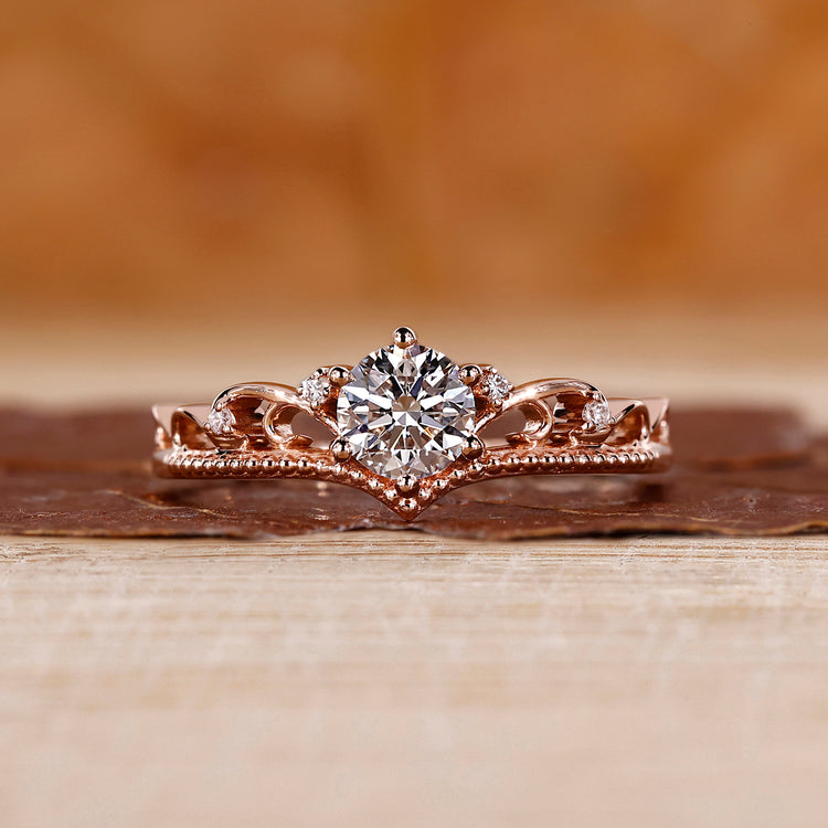 Milgrain Setting Ring with round cut lab grown diamond.