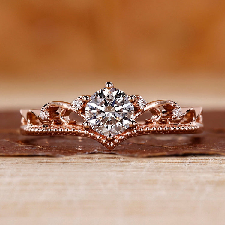 Milgrain Setting Ring with round cut lab grown diamond.