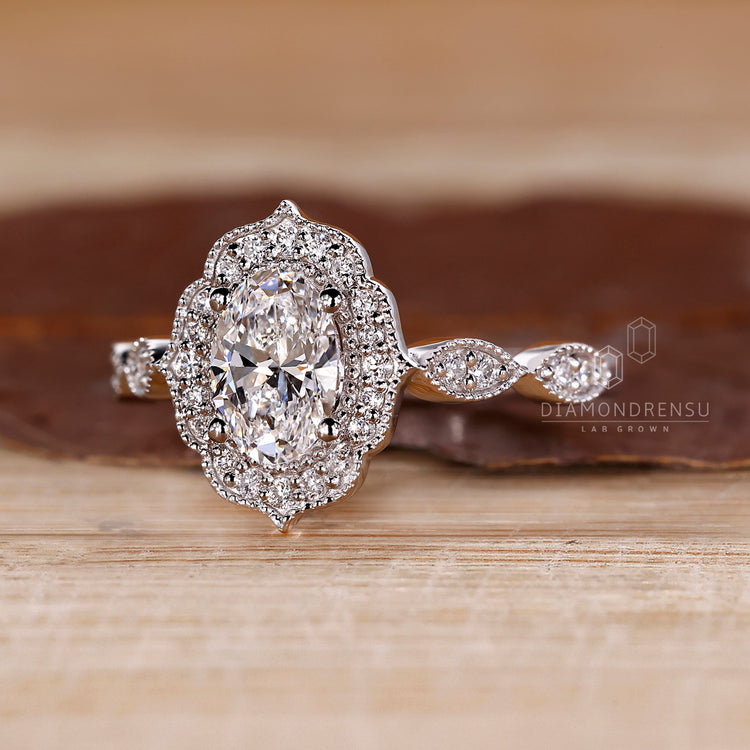 Milgrain Setting Ring with halo design and custom craftsmanship.
