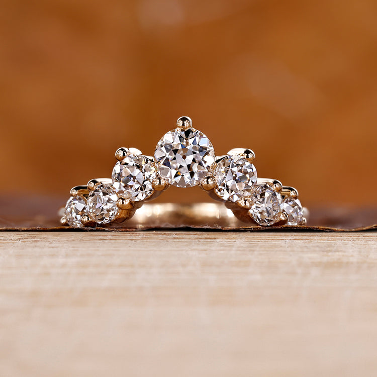 U Shape Wedding Band with round old European cut diamonds.