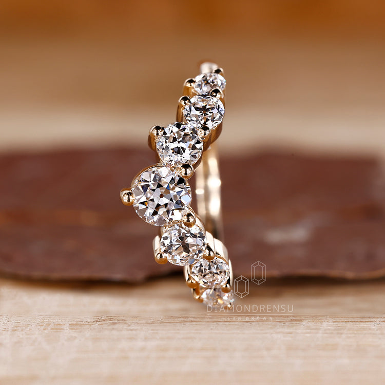 7 Stone Diamond Band in custom handmade U shape style.