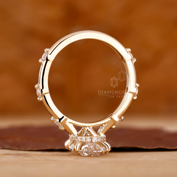 Hidden Halo Engagement Ring with lab grown diamond center.