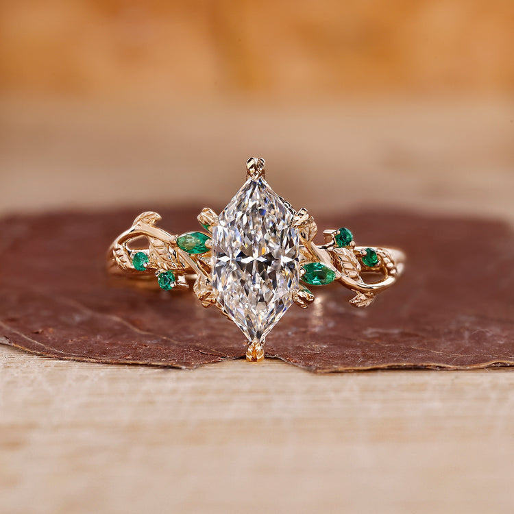 Nature inspired engagement ring with dutch marquise engagement ring.