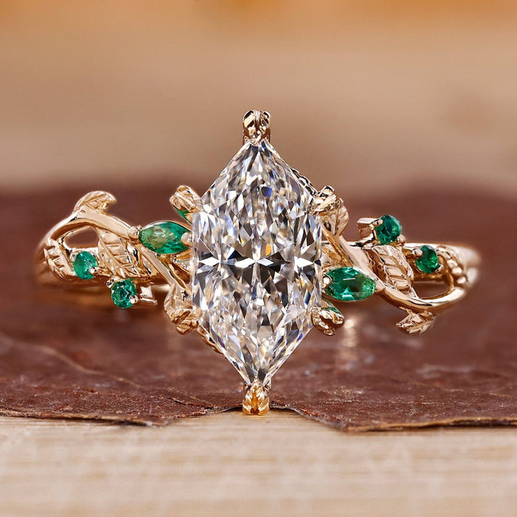 Nature inspired engagement ring with dutch marquise engagement ring.