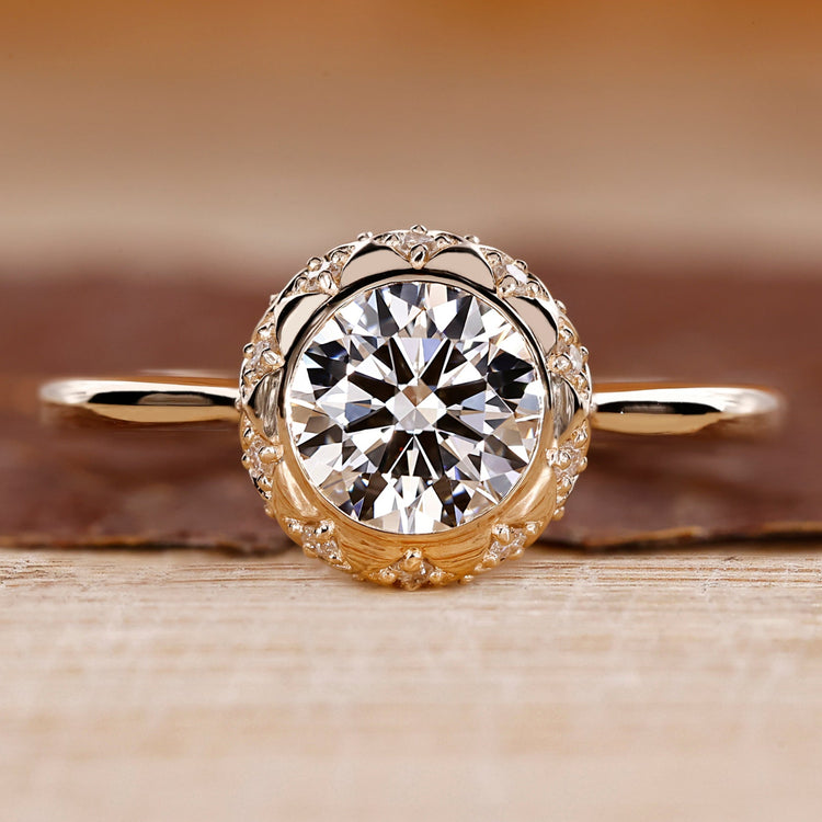 Round diamond engagement ring with vintage engagement ring.