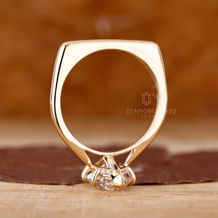 Euro Shank Ring with Dutch marquise and hidden halo detail.