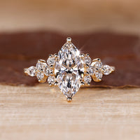 Nature Inspired Engagement Ring with marquise cut lab grown diamond.