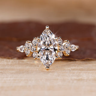 Nature Inspired Engagement Ring with marquise cut lab grown diamond.