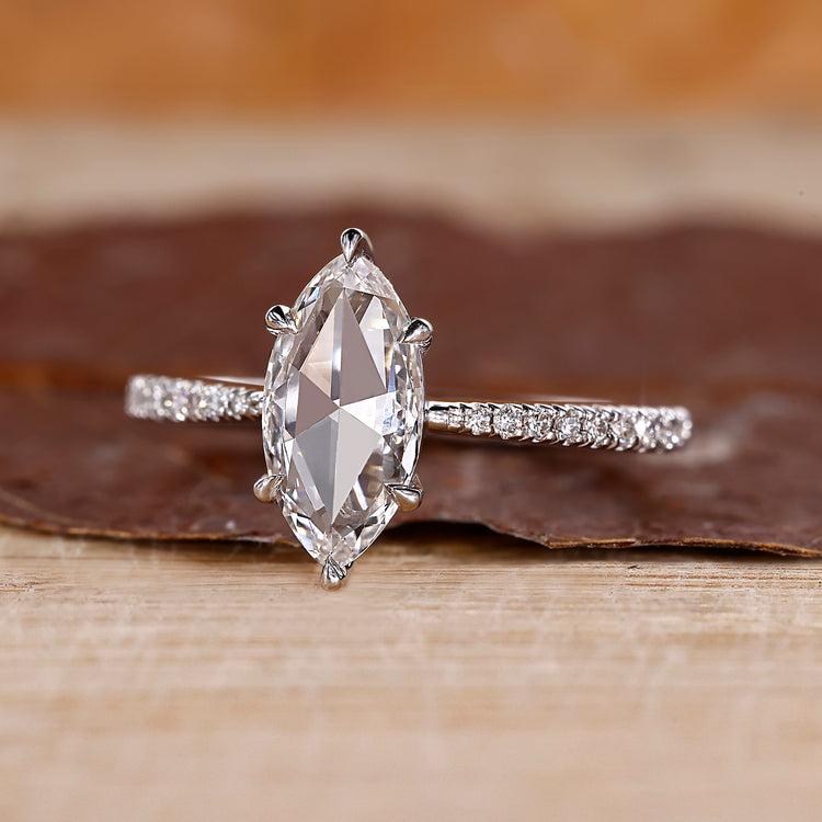 White gold diamond ring with 6 claw prong setting.