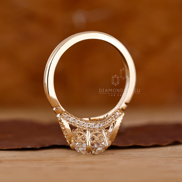 Bridge Accent Ring with lab grown diamond in custom design.