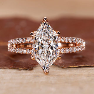 Dutch marquise engagement ring with split shank ring.