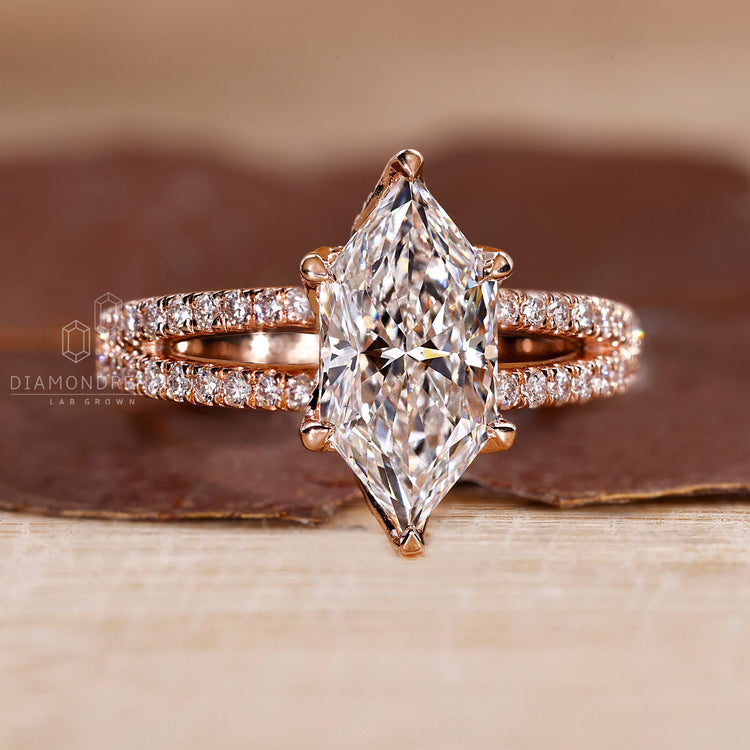 Split shank ring crafted in cathedral setting ring.