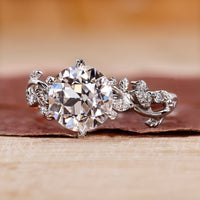 Old European cut engagement ring with nature inspired engagement ring.