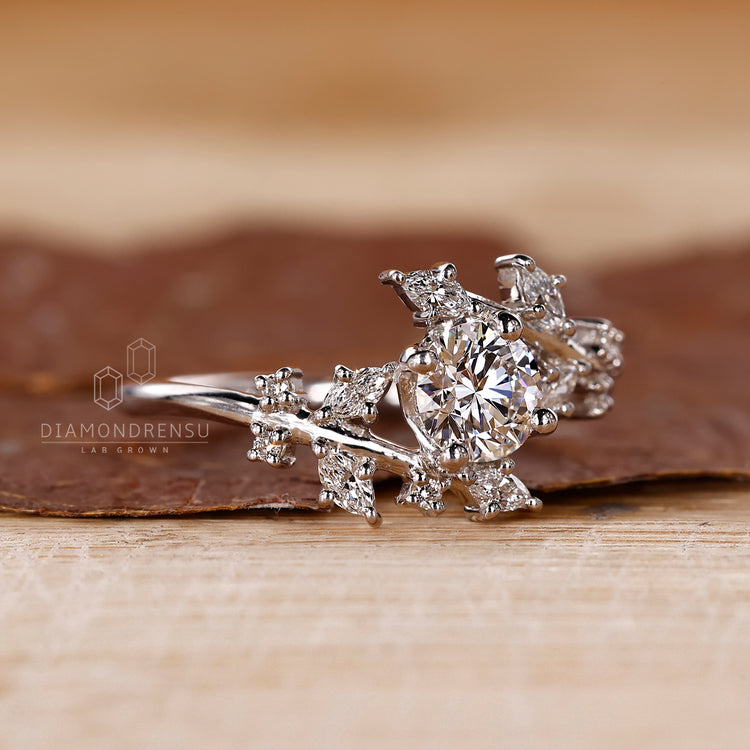 Nature inspired diamond ring with bypass setting.