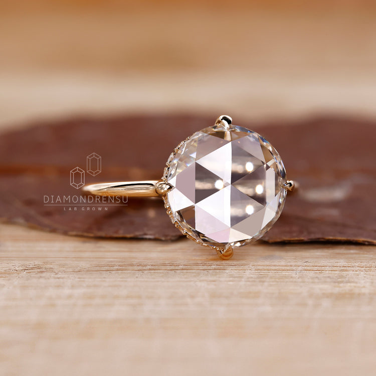 Hidden Halo Engagement Ring with round rose cut diamond.