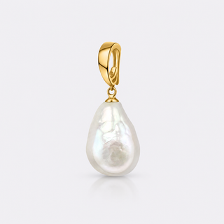 13-14mm white baroque freshwater pearl on 9k yellow gold enhancer