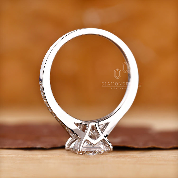 Princess diamond ring pave round diamond cathedral.