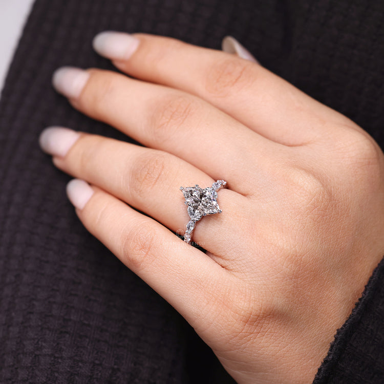 Lab grown marquise cut diamond engagement ring design.