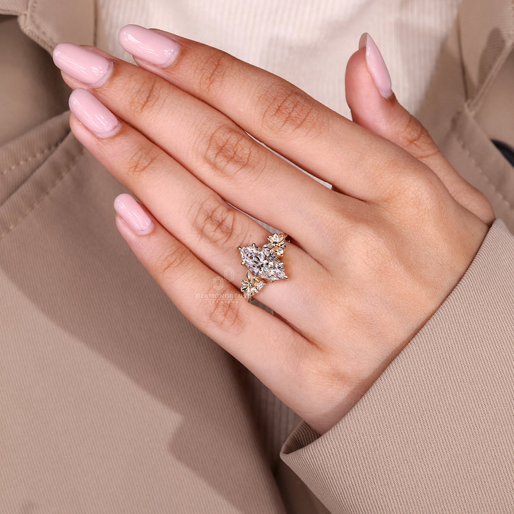 Pave marquise diamond ring with round diamond nature.