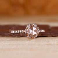 IGI certified round rose cut diamond ring design.