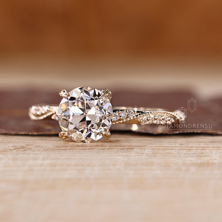 Lab Grown Round Old European Cut vintage ring.