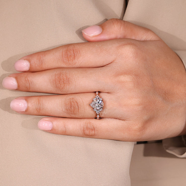 Handmade pear cut diamond ring vintage cluster style.