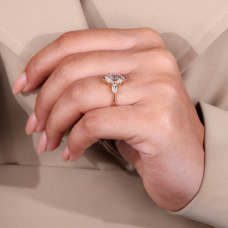 Handmade Dutch marquise ring pear side stones set.