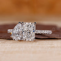 Lab grown toi et moi ring pear radiant diamond.