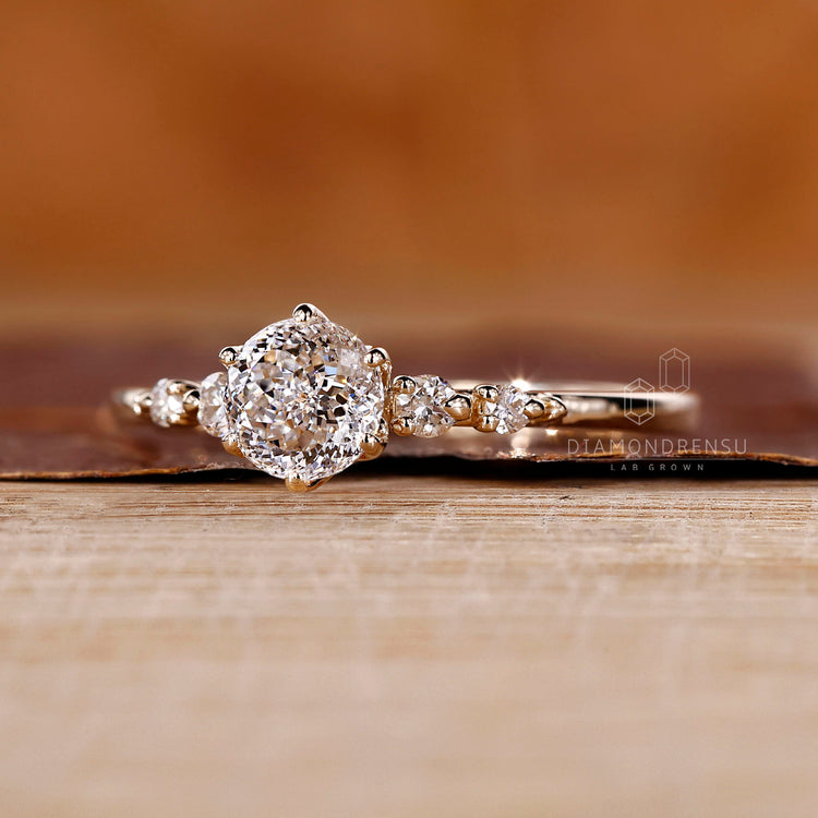 Portuguese cut ring tapered shank six prong style.