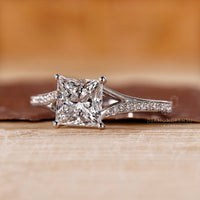 Lab grown princess diamond ring pave split shank.