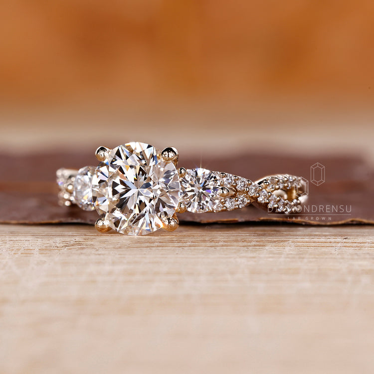 Round cut ring twisted shank four prong vintage style.