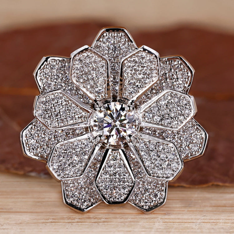 Vintage diamond cluster ring with round centre diamond.