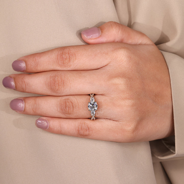 Handmade round cut diamond ring vintage three stone.