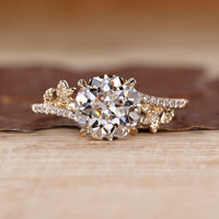 Round old European cut ring pave nature cathedral.