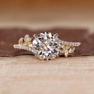 Round old European cut ring pave nature cathedral.