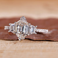 Three stone hexagon diamond ring handmade by Diamondrensu AU