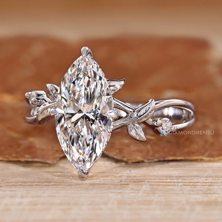Lab grown marquise diamond ring nature style.