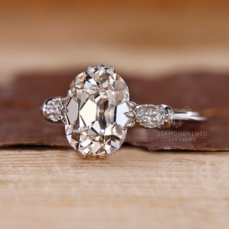 Vintage Cushion Old European Cut Ring cathedral setting.