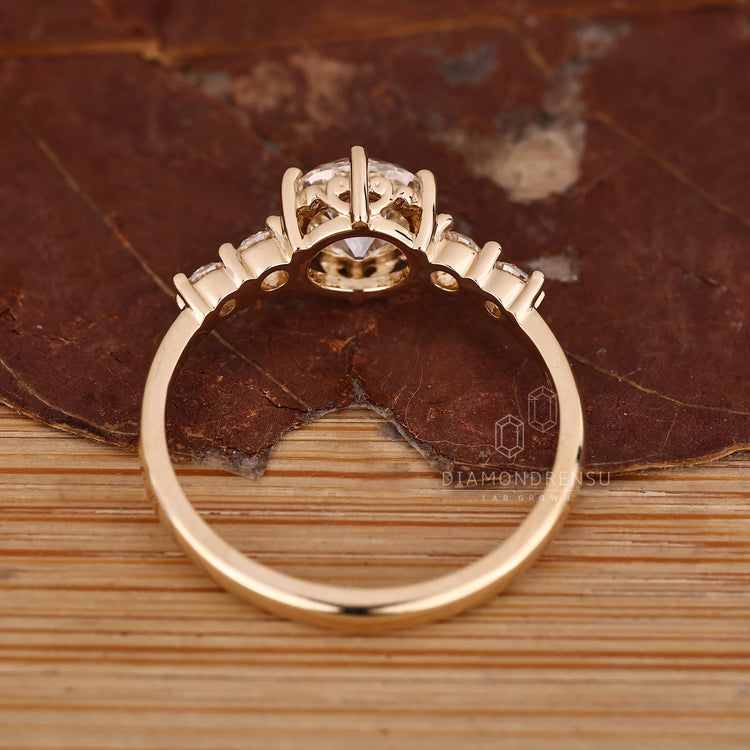 Round old European cut ring handmade five stone set.