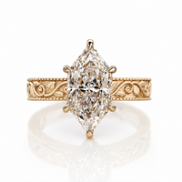 Dutch Marquise Lab Grown Diamond Vintage Ring 3 CT, 18k Yellow Gold - Size M