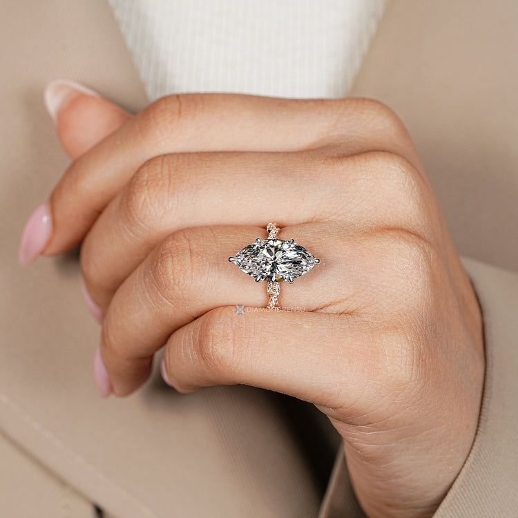 IGI certified lab grown marquise diamond ring.