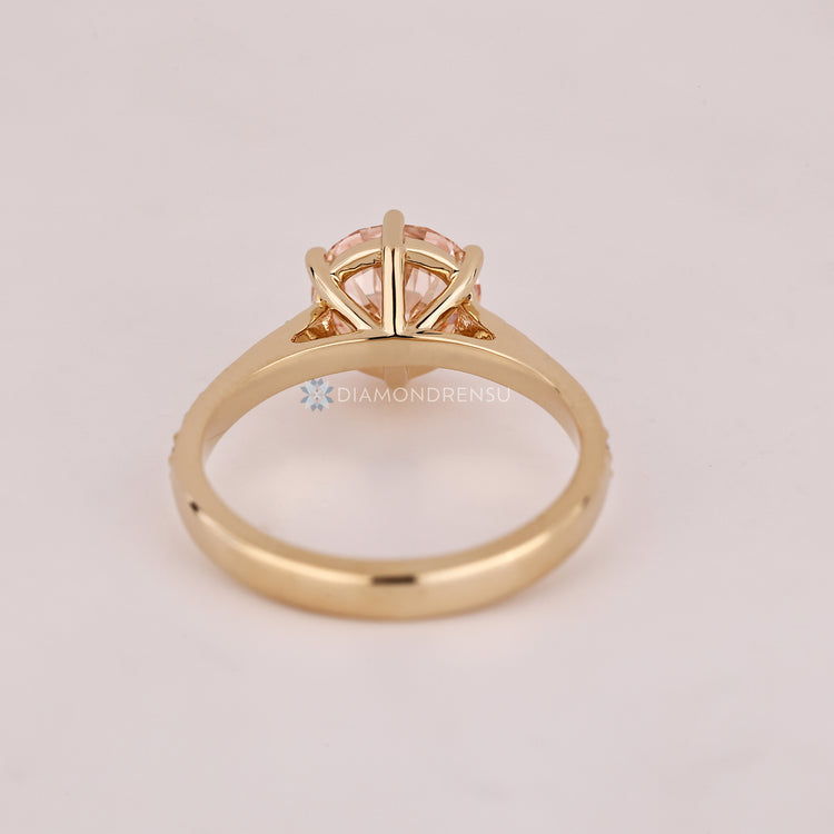 Round diamond ring with small diamond pave details.