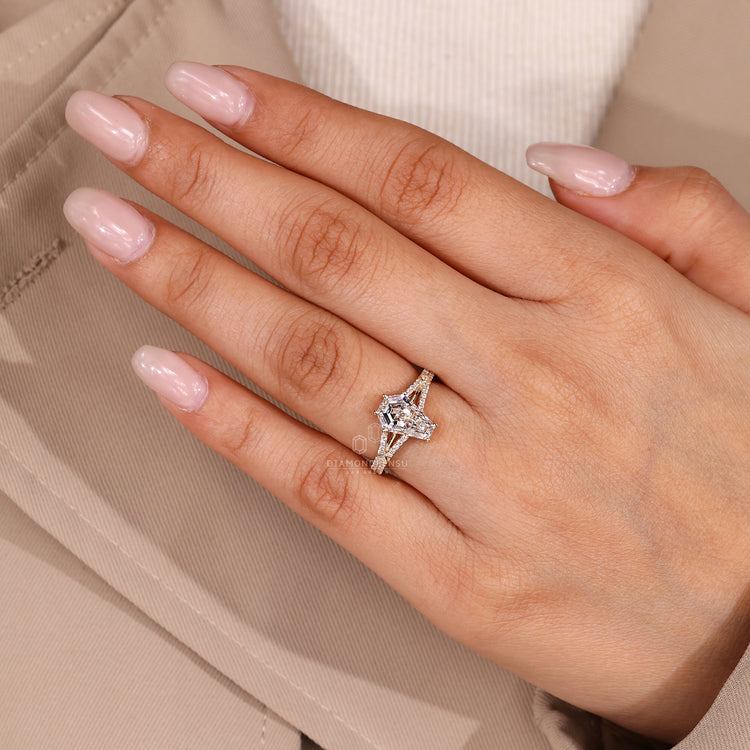 Coffin cut diamond ring IGI certified pave.
