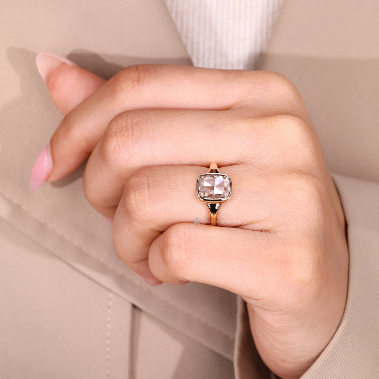 Cushion rose cut diamond ring IGI certified style.