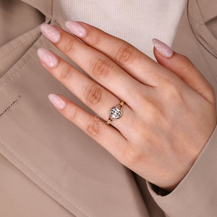 Handmade Cushion Old Mine Cut Ring bezel setting.