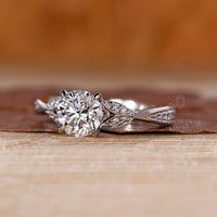 Lab grown round diamond ring split shank style.