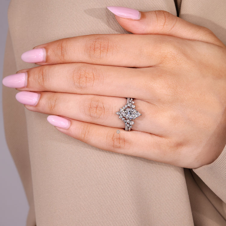 Handmade marquise bridal set with V shaped band.